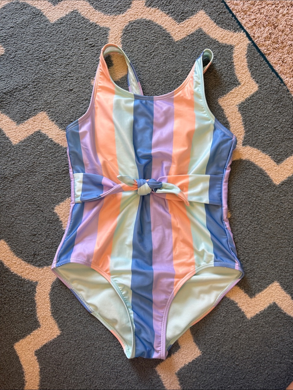 wonder nation Girls' Pastel Stripe One-Piece Swimsuit